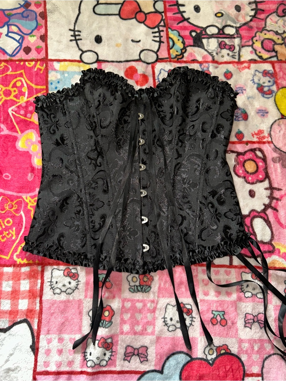 Black Brocade Lace-Up Corset Top